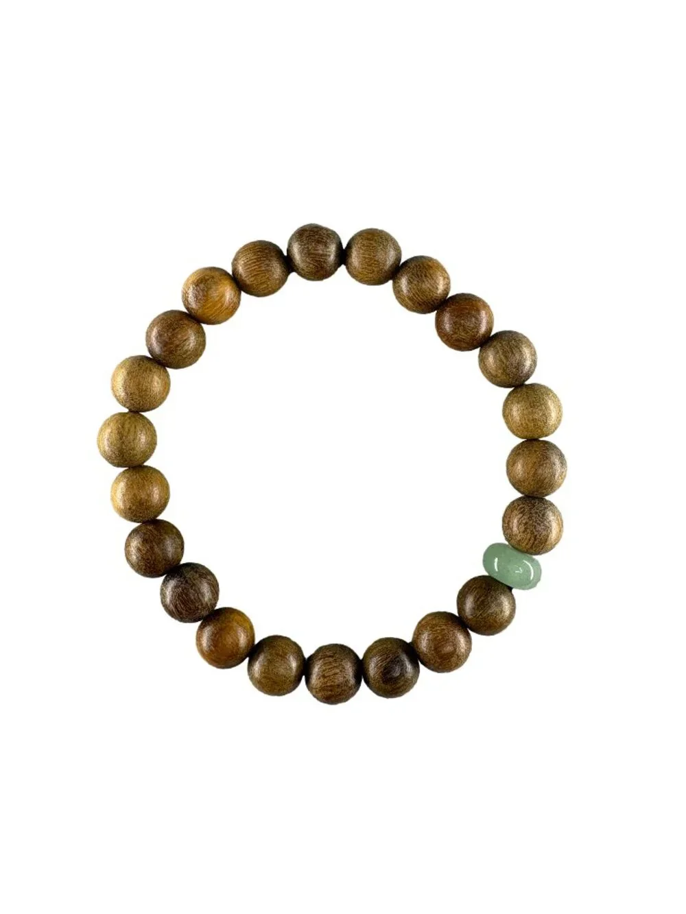 Natural Green Sandalwood 8mm Beads Bracelet Green Jade Accent Yoga Mala 8.2g